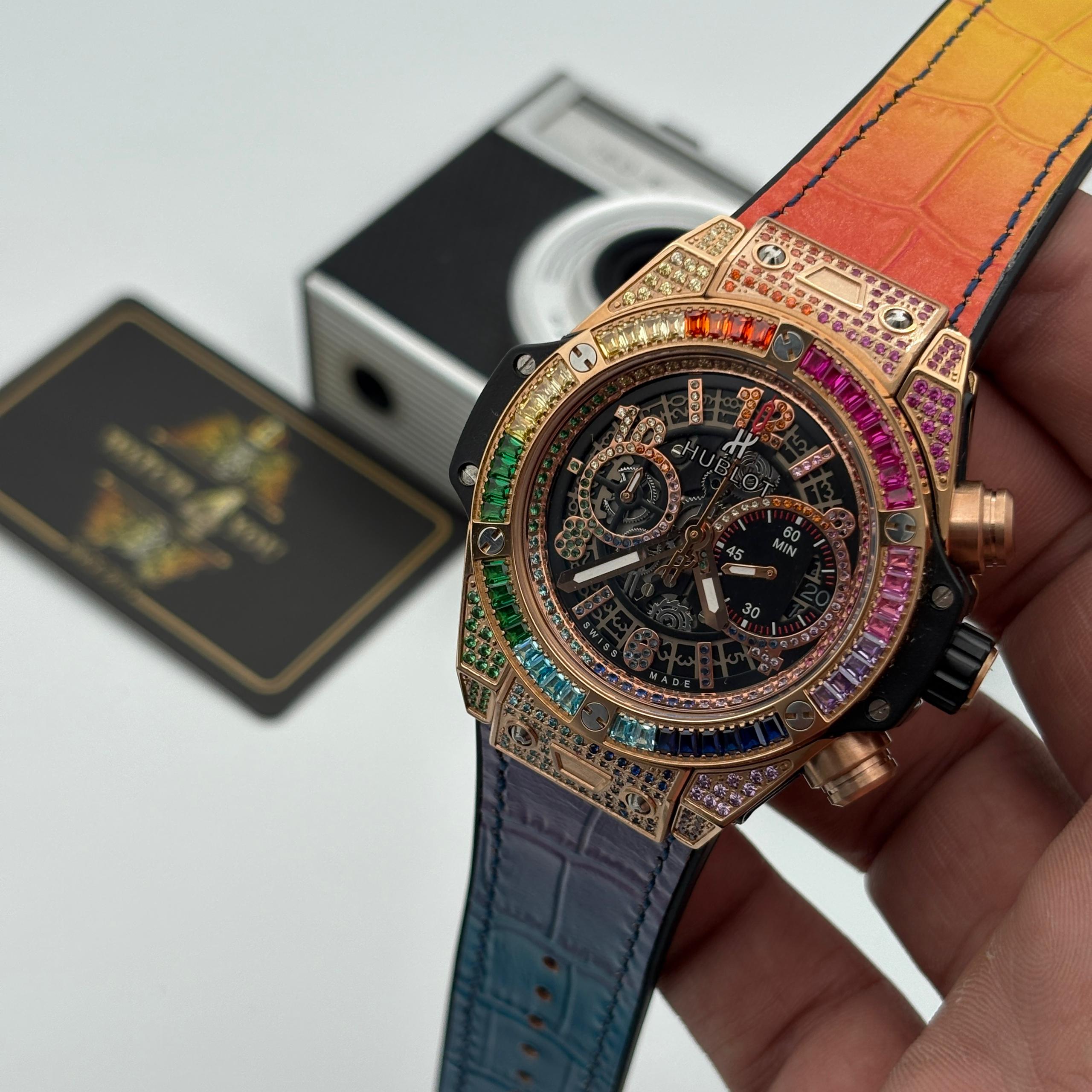 ساعت مردانه اتوماتیک هابلوت نگین دار Hublot Big Bang Unico Rainbow - Image 2