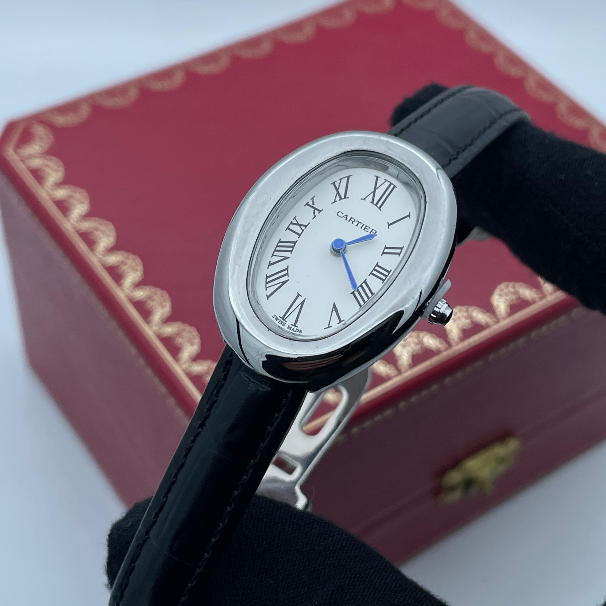 ساعت مچی زنانه سیلور صفحه سفید کارتیه بایگنور Cartier Baignoire