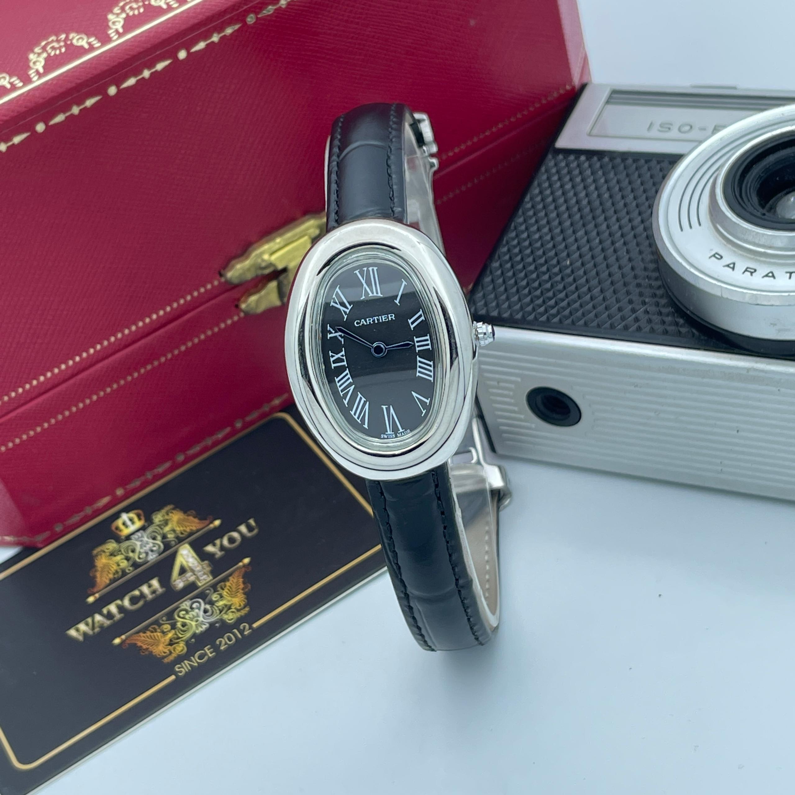 ساعت مچی زنانه سیلور صفحه مشکی کارتیه بایگنور Cartier Baignoire - Image 2