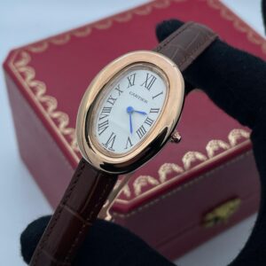 ساعت مچی زنانه رزگلد صفحه سفید کارتیه بایگنور  Cartier Baignoire
