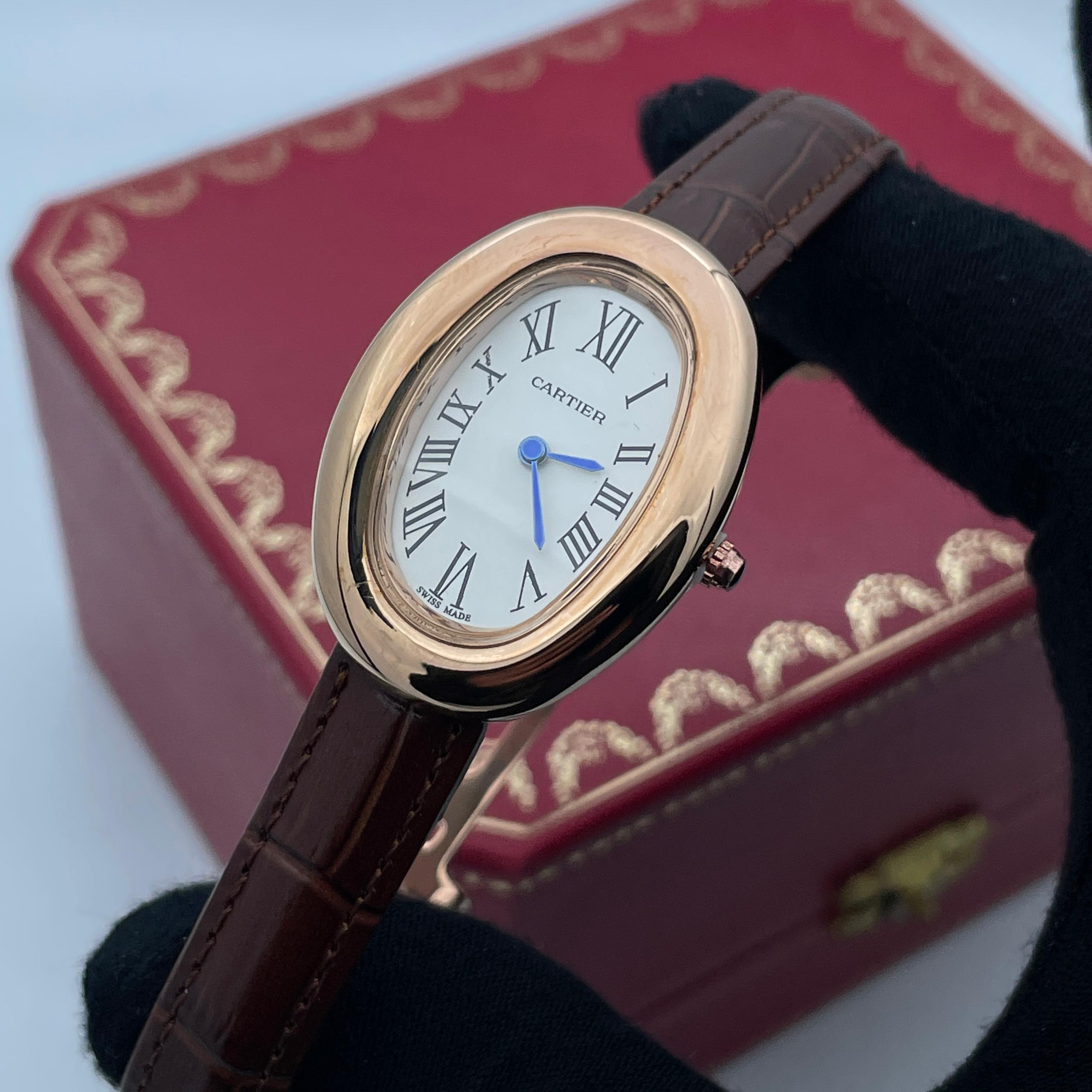 ساعت مچی زنانه رزگلد صفحه سفید کارتیه بایگنور Cartier Baignoire