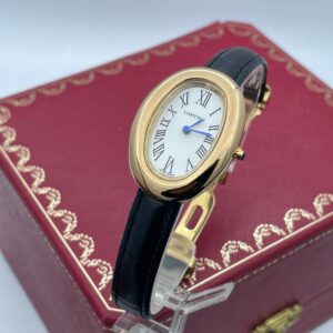 ساعت مچی زنانه طلایی صفحه سفید کارتیه بایگنور  Cartier Baignoire