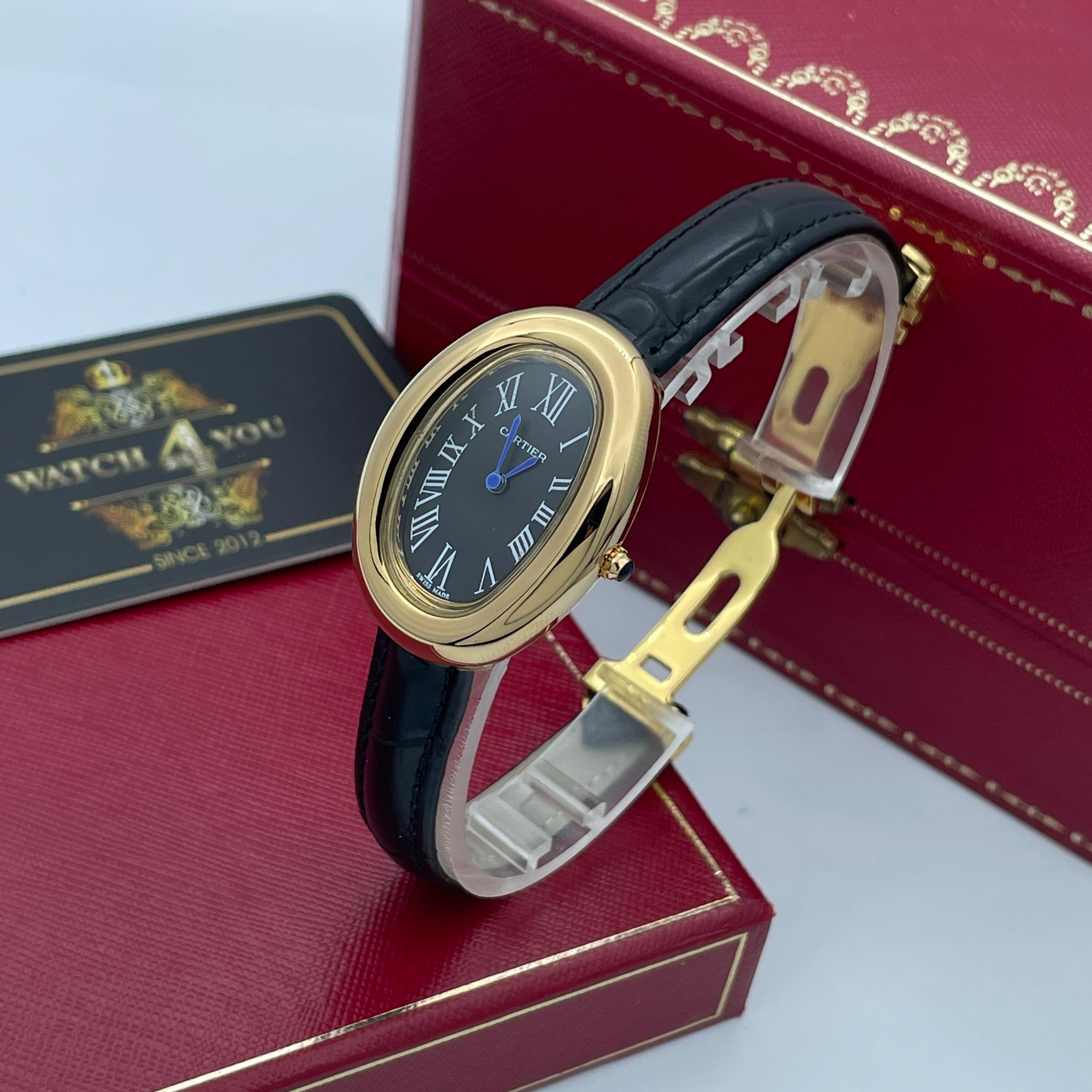 ساعت مچی زنانه طلایی صفحه مشکی کارتیه بایگنور Cartier Baignoire - Image 2