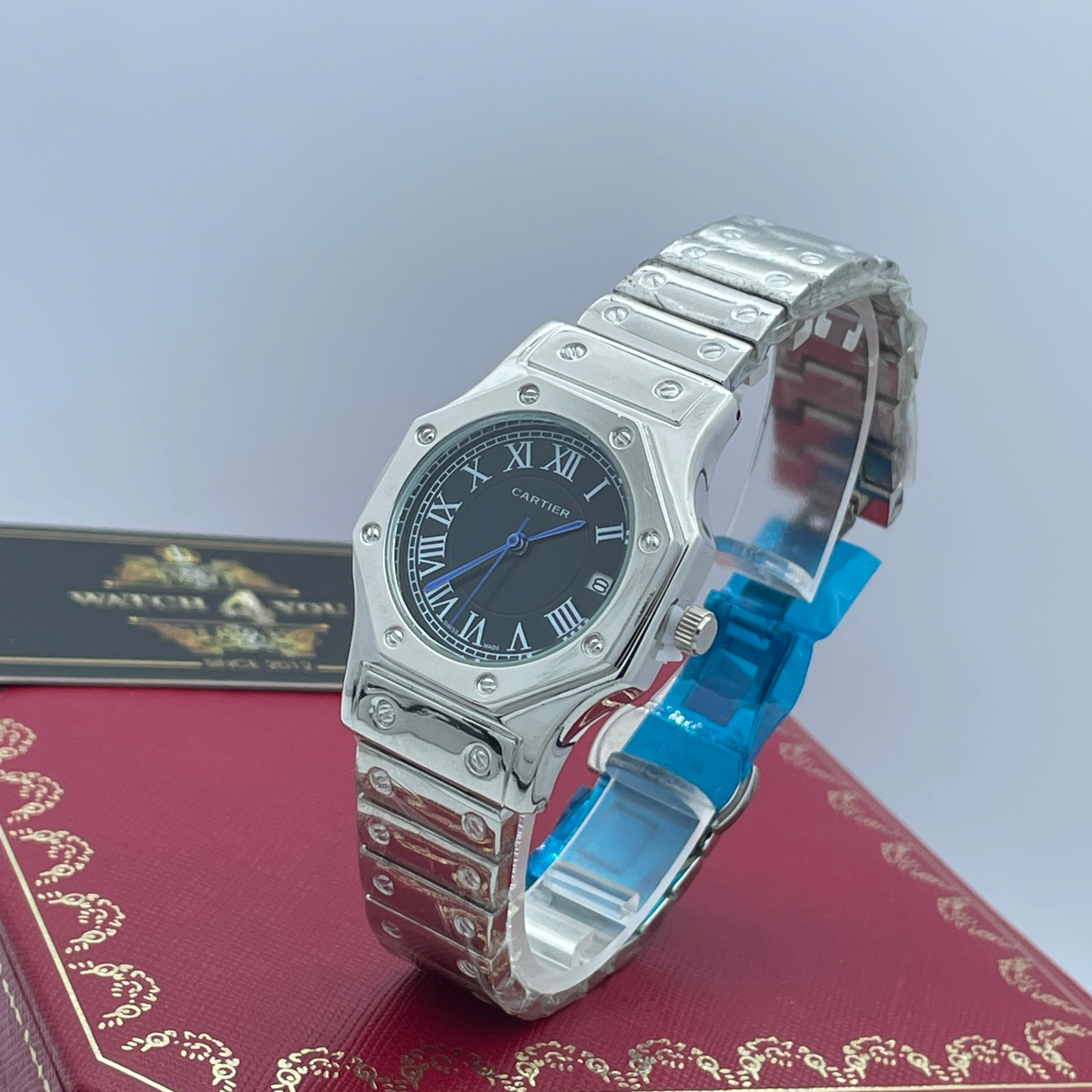 ساعت مچی زنانه کارتیه سیلور صفحه مشکی cartier