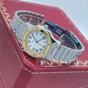 ساعت مچی زنانه کارتیه دور طلایی صفحه سفید cartier