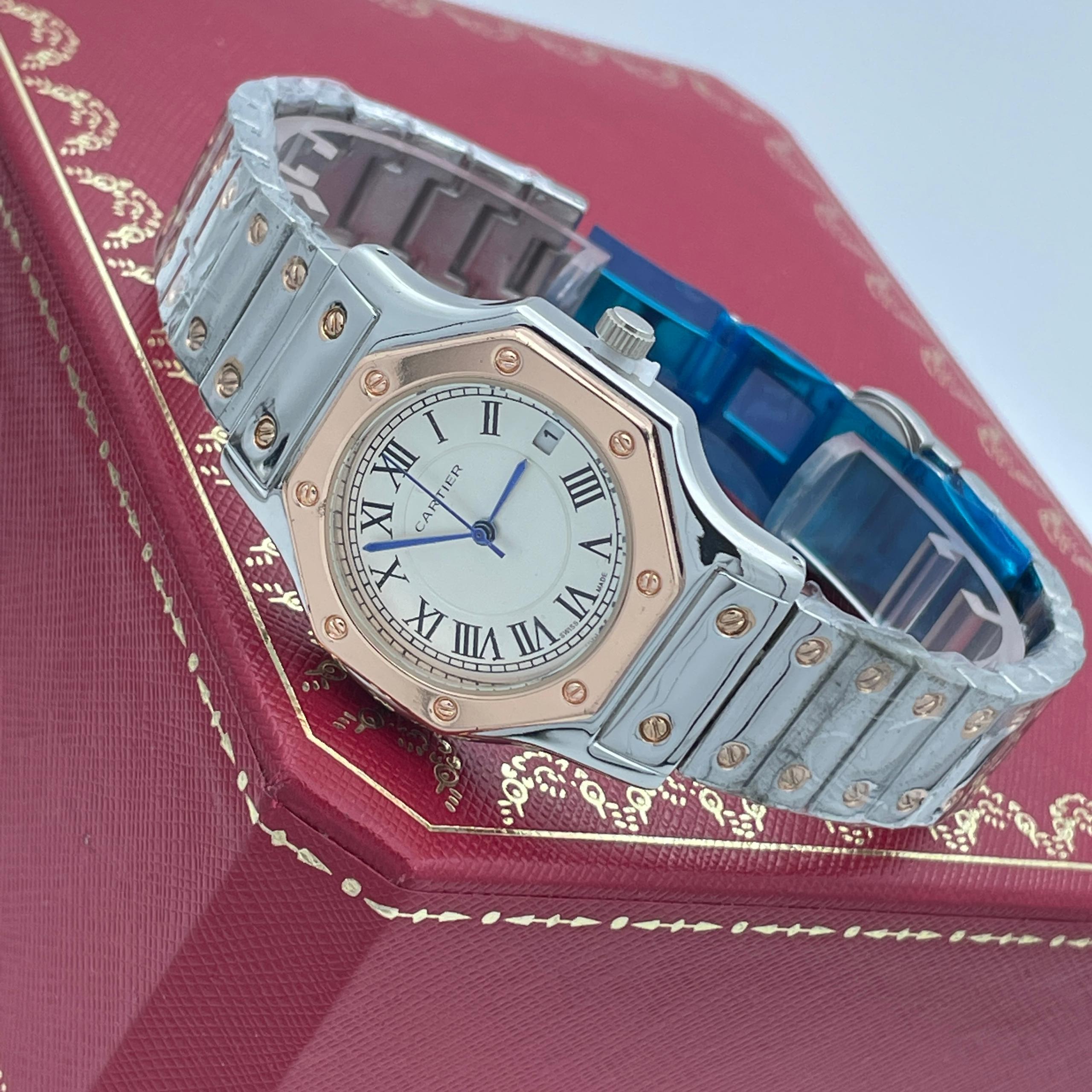 ساعت مچی زنانه کارتیه دور رزگلد صفحه سفید cartier