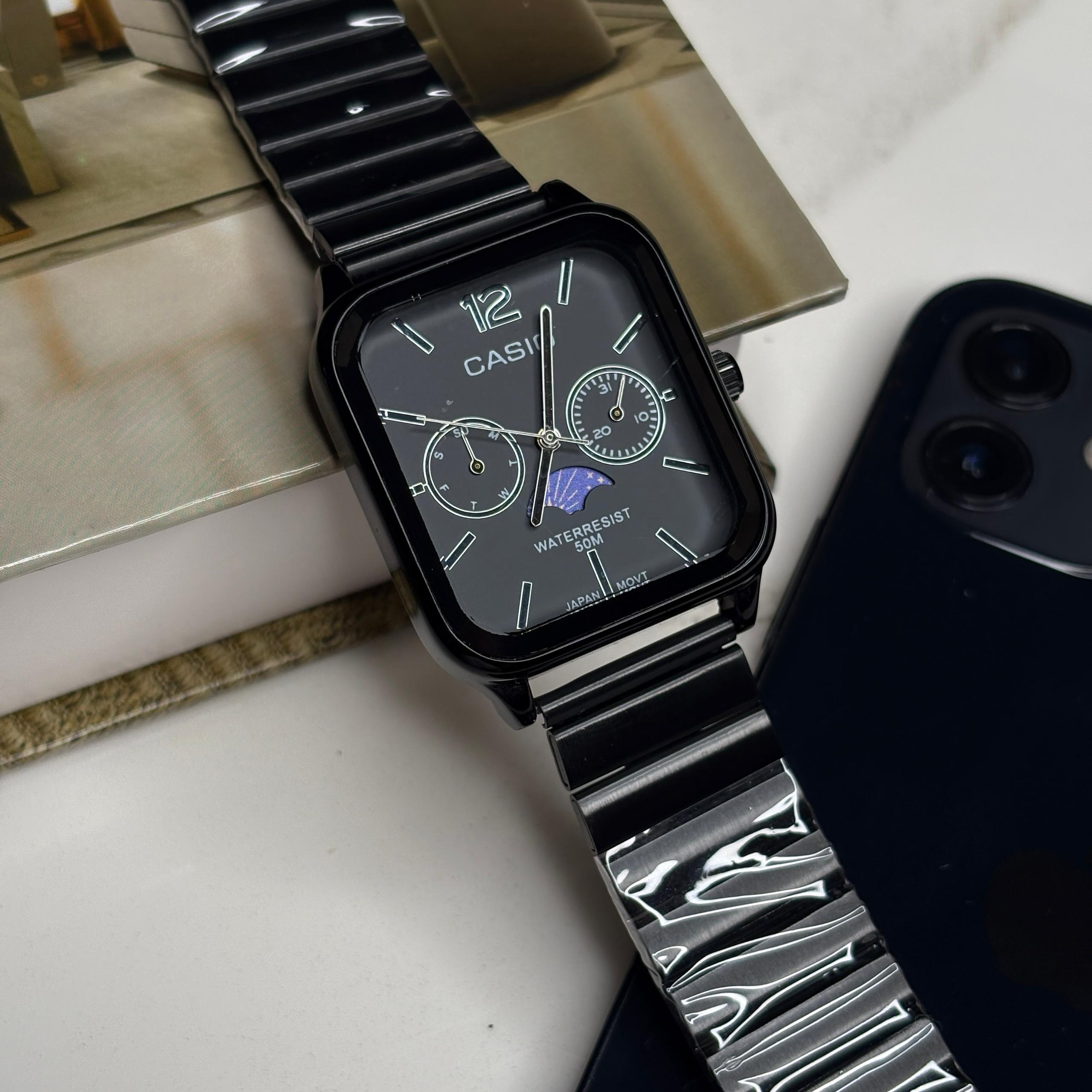 ساعت مچی مردانه کاسیو مشکی صفحه مشکی Casio MTP-M305D-1A2 Moonphase