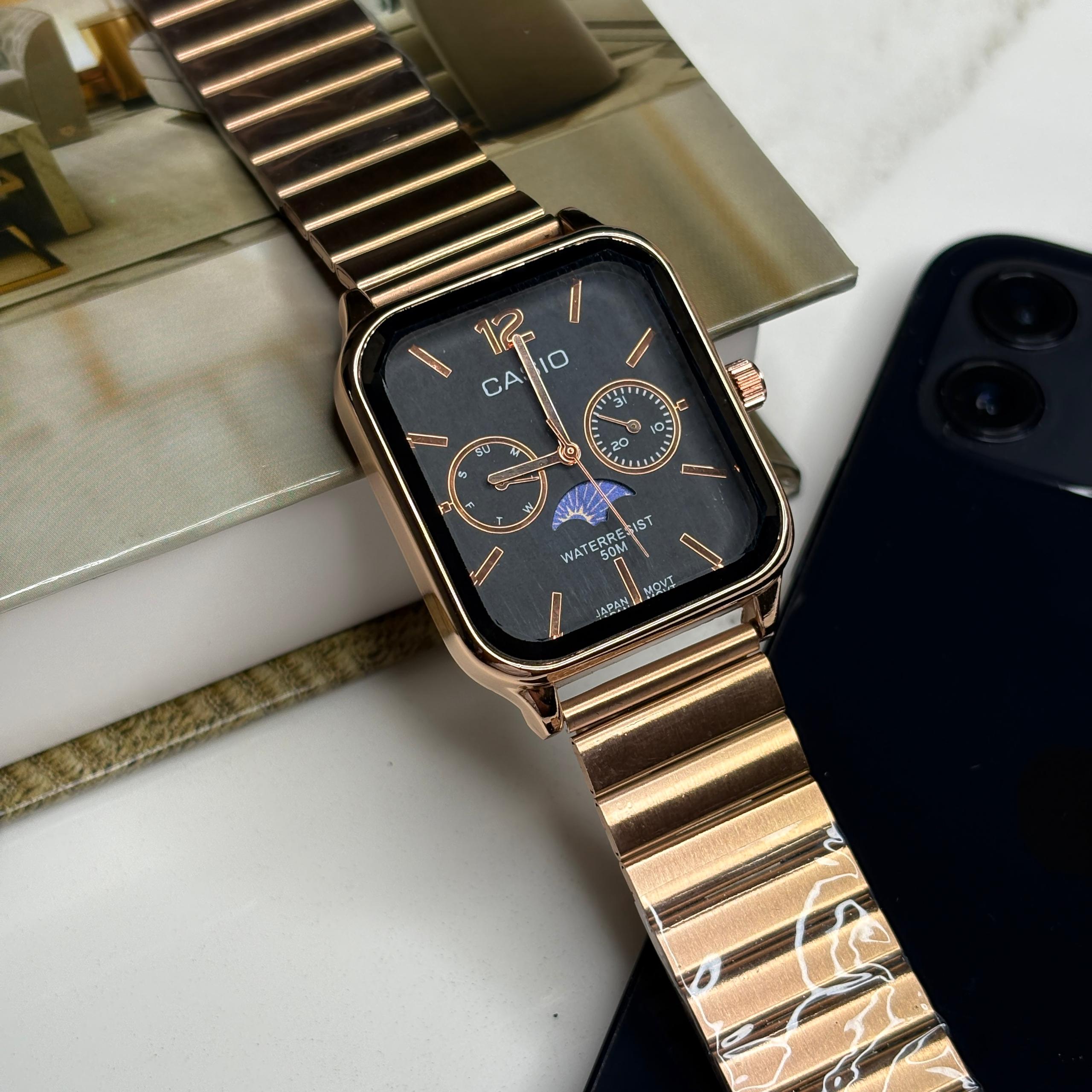 ساعت مچی مردانه کاسیو رزگلد صفحه مشکی Casio MTP-M305D-1A2 Moonphase