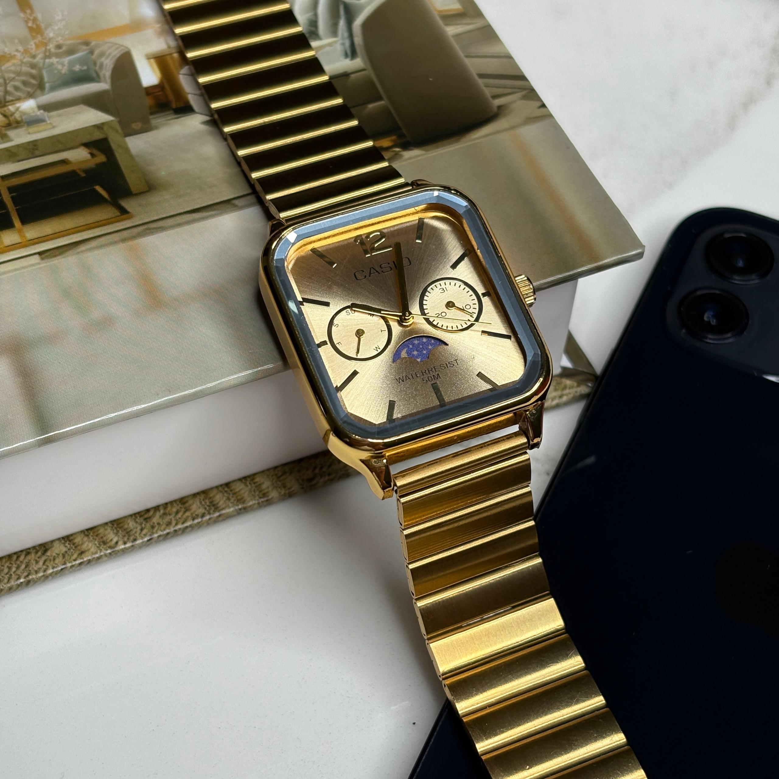 ساعت مچی مردانه کاسیو مدل MTP-M305D-1A2 Moonphase با صفحه و بدنه طلایی