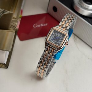ساعت زنانه کارتیه پنتر سایز 22 میلیمتری سیلور رزگلد صفحه مشکی  Cartier Panthere