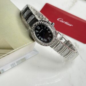 ساعت مچی زنانه کارتیه بایگنور سیلور صفحه مشکی  Cartier Baignoire