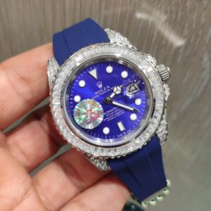 ساعت مچی مردانه فول نگین سیلور صفحه آبی رولکس سابمارین Rolex