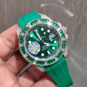 ساعت مچی مردانه فول نگین سیلور صفحه سبز رولکس سابمارین Rolex