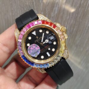 ساعت مچی مردانه فول نگین سیلور صفحه مشکی رولکس Rolex Gmt Master