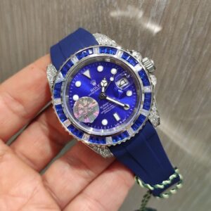 ساعت مچی مردانه فول نگین سیلور صفحه آبی رولکس سابمارین Rolex