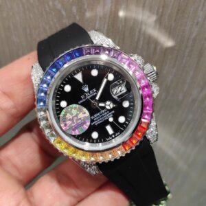 ساعت مچی مردانه فول نگین سیلور صفحه مشکی رولکس سابمارین Rolex