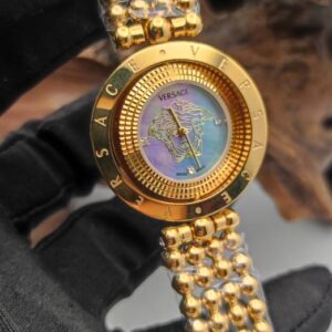 ساعت مچی زنانه صفحه چرخشی طلایی صفحه کهربایی ورساچه Versace