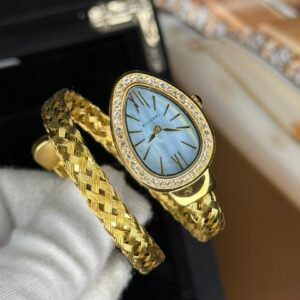 ساعت مچی دور نگین زنانه طلایی طرح مار بولگاری Bvlgari