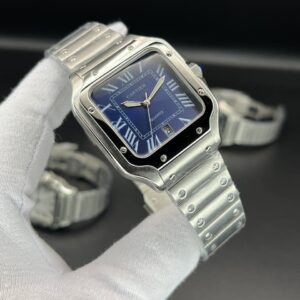 ساعت مردانه کوارتز کارتیه سانتوس سیلور صفحه سورمه ای Cartier