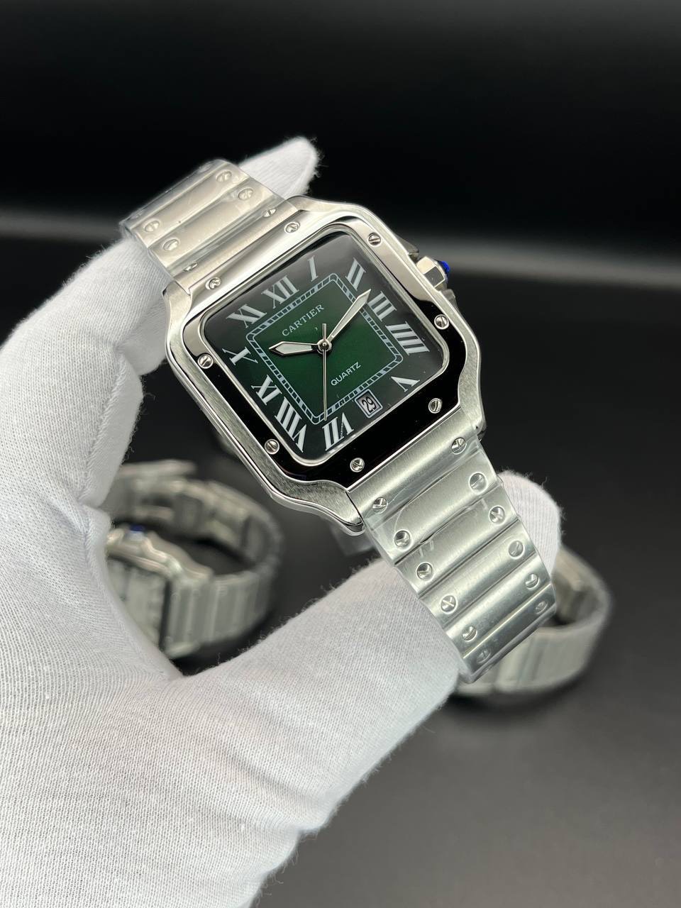 ساعت مردانه کوارتز کارتیه سانتوس سیلور صفحه سبز Cartier
