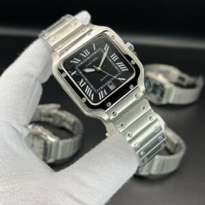 ساعت مردانه کوارتز کارتیه سانتوس سیلور صفحه مشکی Cartier