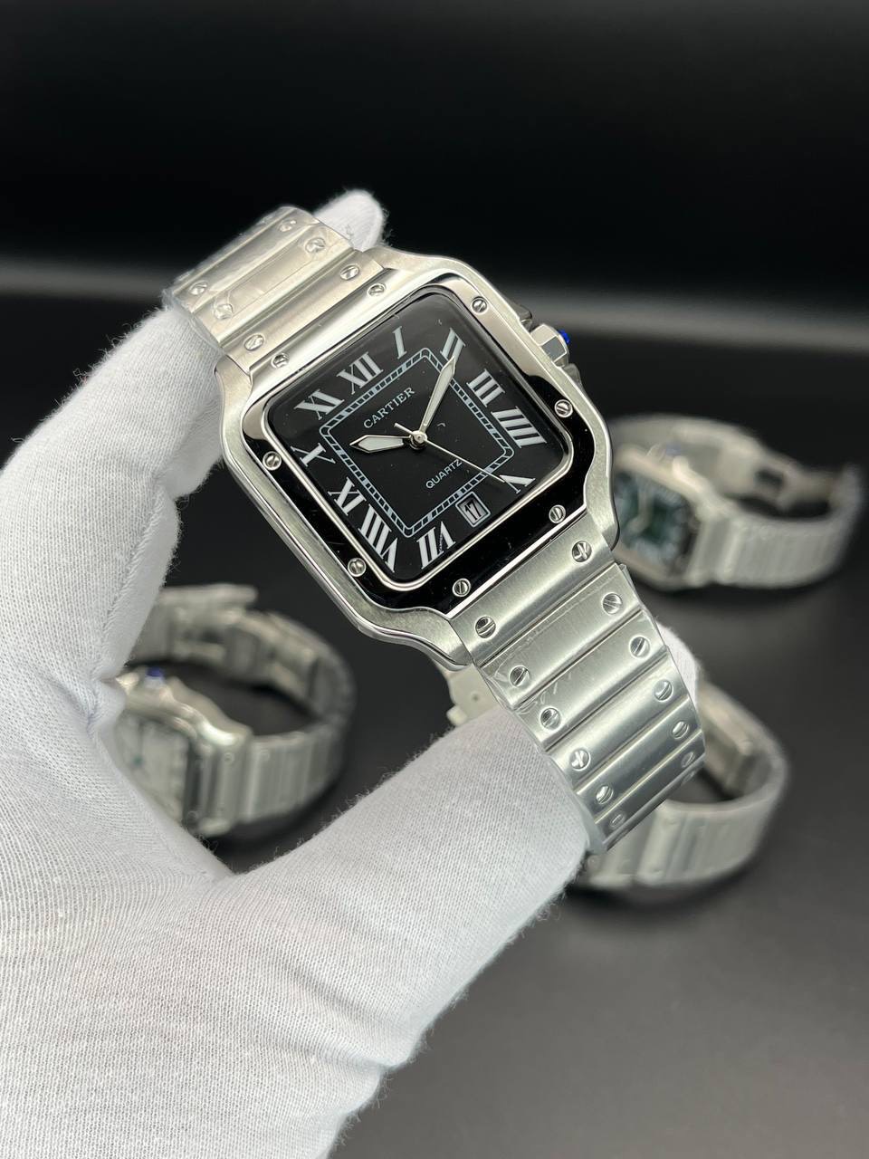 ساعت مردانه کوارتز کارتیه سانتوس سیلور صفحه مشکی Cartier