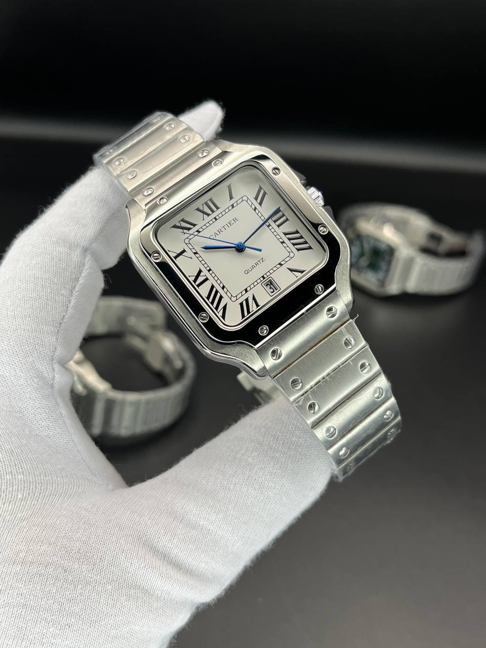 ساعت مردانه کوارتز کارتیه سانتوس سیلور صفحه سفید Cartier