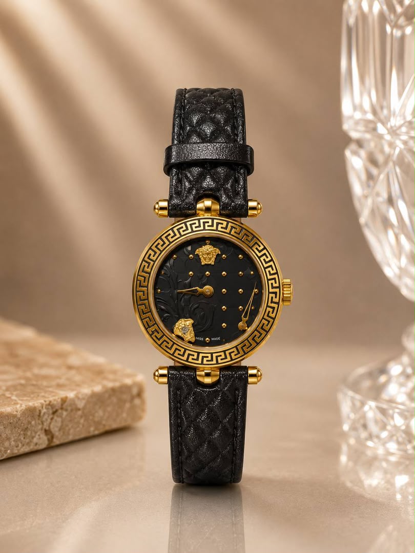 ساعت مچی زنانه ورساچه طلایی صفحه مشکی Versace