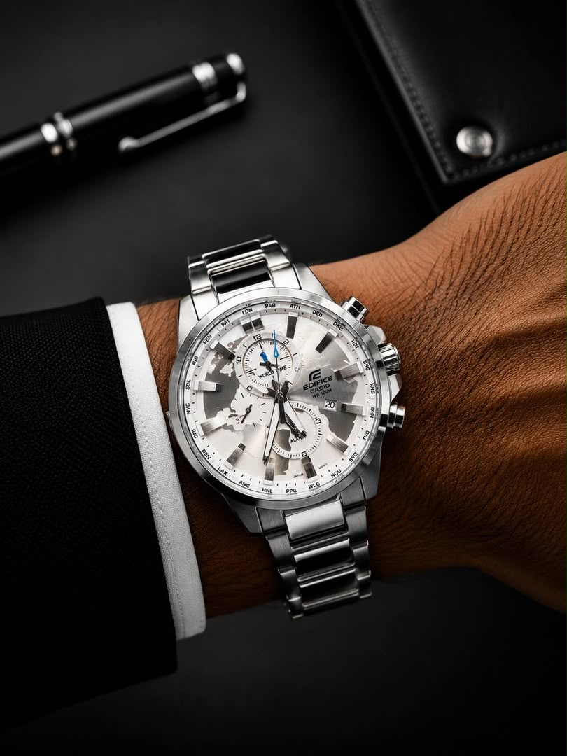 ساعت مردانه كاسيو اديفايس سیلور صفحه سفید Casio Edifice 303D