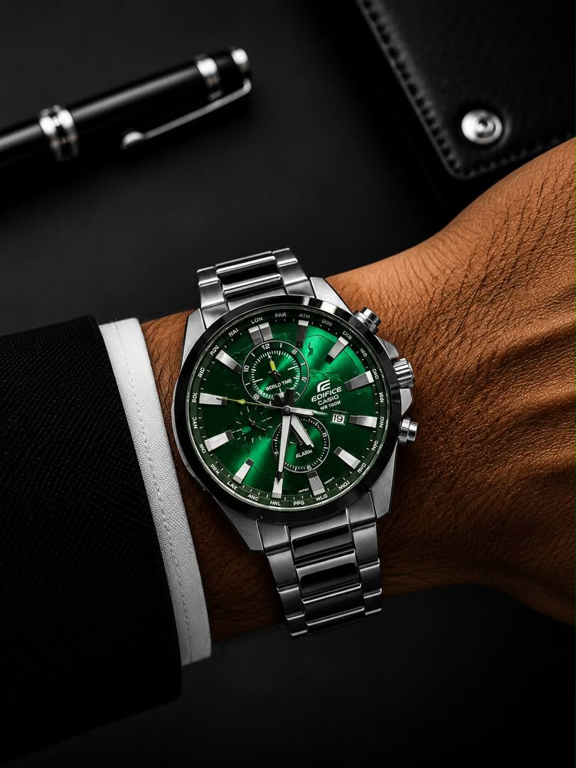 ساعت مردانه كاسيو اديفايس سیلور صفحه سبز Casio Edifice 303D