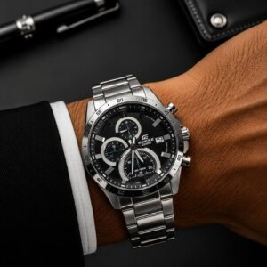 ساعت مردانه كاسيو اديفايس سیلور صفحه مشکی 5653 Casio Edifice