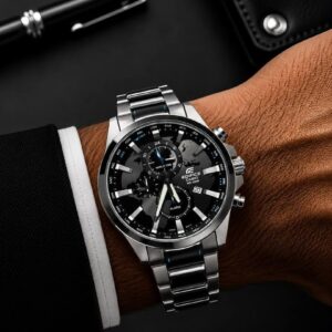 ساعت مردانه كاسيو اديفايس سیلور صفحه مشکی Casio Edifice 303D