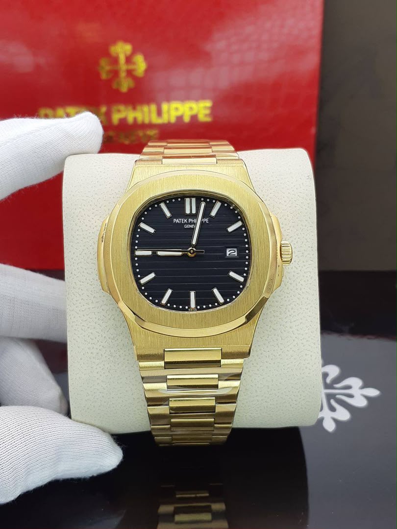 ساعت مردانه کوارتز پتک فیلیپ ناتیلوس طلایی صفحه مشکی Patek Philippe