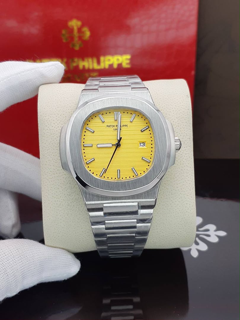 ساعت مردانه کوارتز پتک فیلیپ ناتیلوس سیلور صفحه زرد Patek Philippe