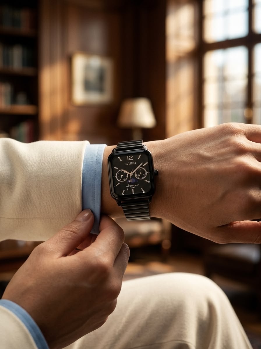 ساعت مچی مردانه کاسیو مشکی صفحه مشکی Casio MTP-M305D-1A2 Moonphase