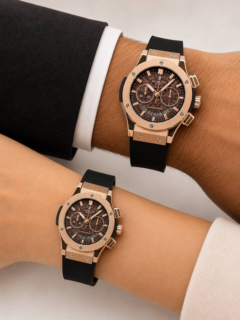 ساعت مچی ست هابلوت اسکلتون کرنوگراف رزگلد Hublot