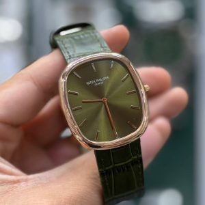 ساعت مردانه موتور سوئیس پتک فیلیپ رزگلد بند چرم Patek Philippe Golden Ellipse