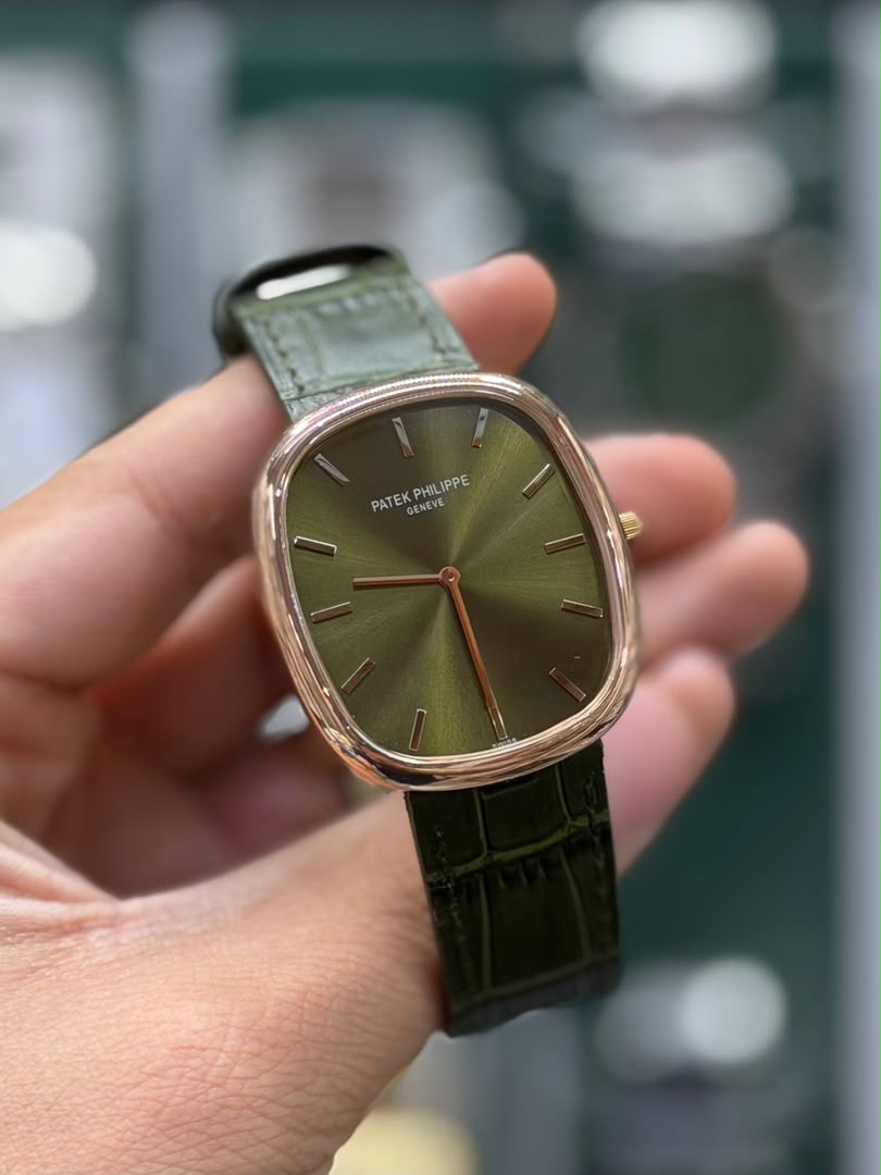 ساعت مردانه موتور سوئیس پتک فیلیپ رزگلد بند چرم Patek Philippe Golden Ellipse