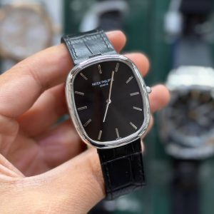 ساعت مردانه موتور سوئیس پتک فیلیپ سیلور بند چرم Patek Philippe Golden Ellipse