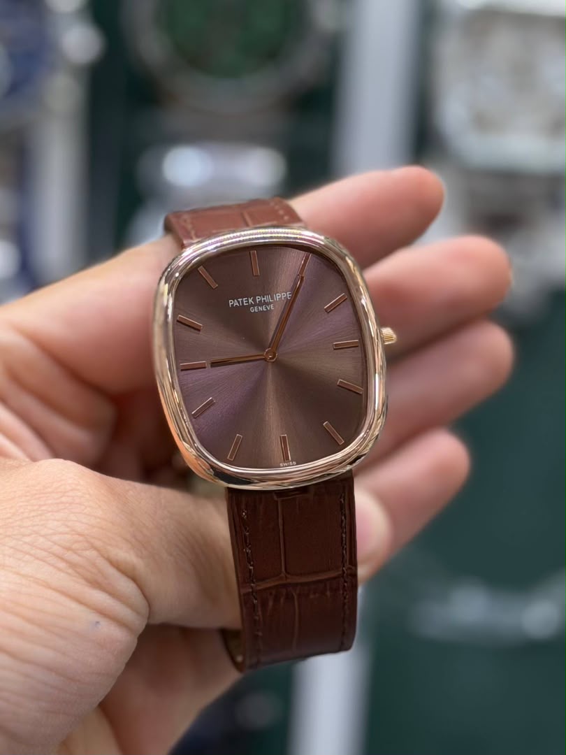 ساعت مردانه موتور سوئیس پتک فیلیپ رزگلد بند چرم Patek Philippe Golden Ellipse - تصویر 2