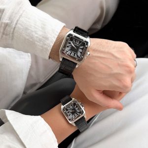 ساعت ست كارتيه سانتوز سیلور صفحه مشکیCartier 