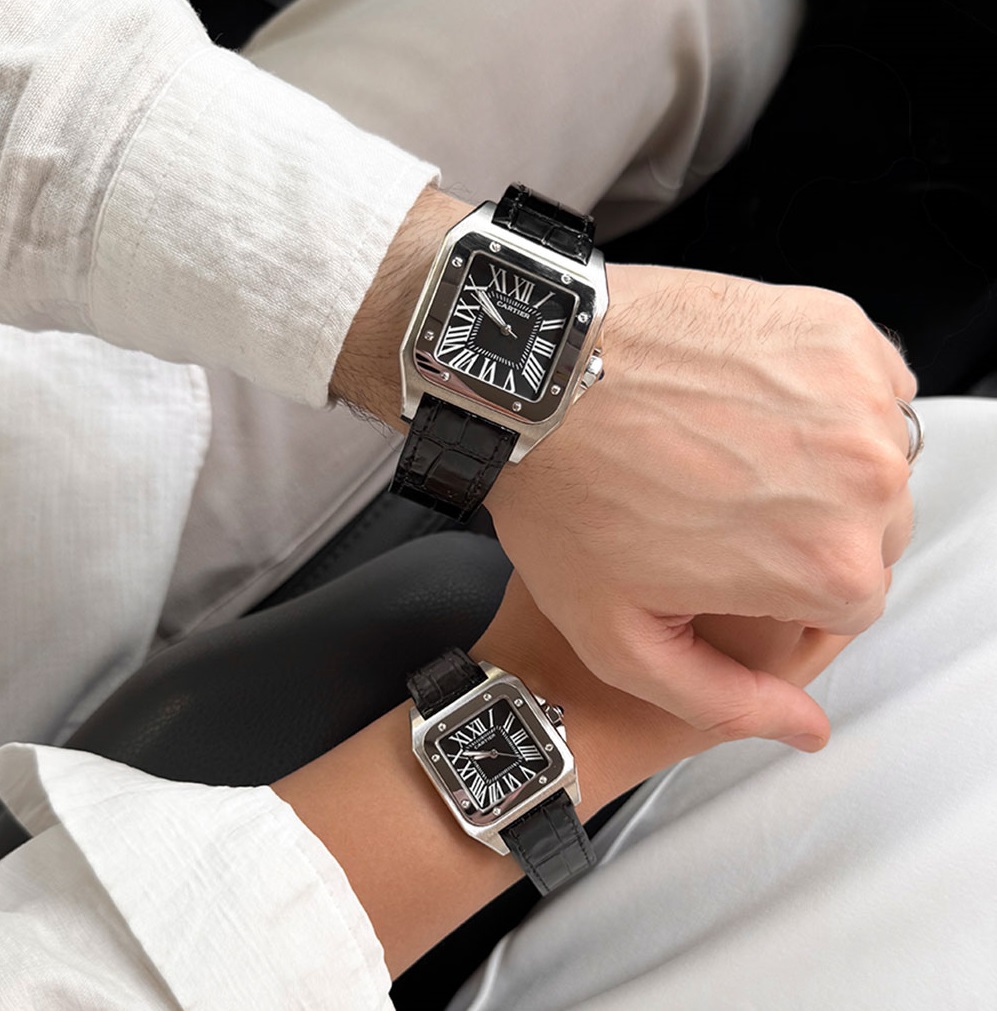 ساعت ست كارتيه سانتوز سیلور صفحه مشکیCartier