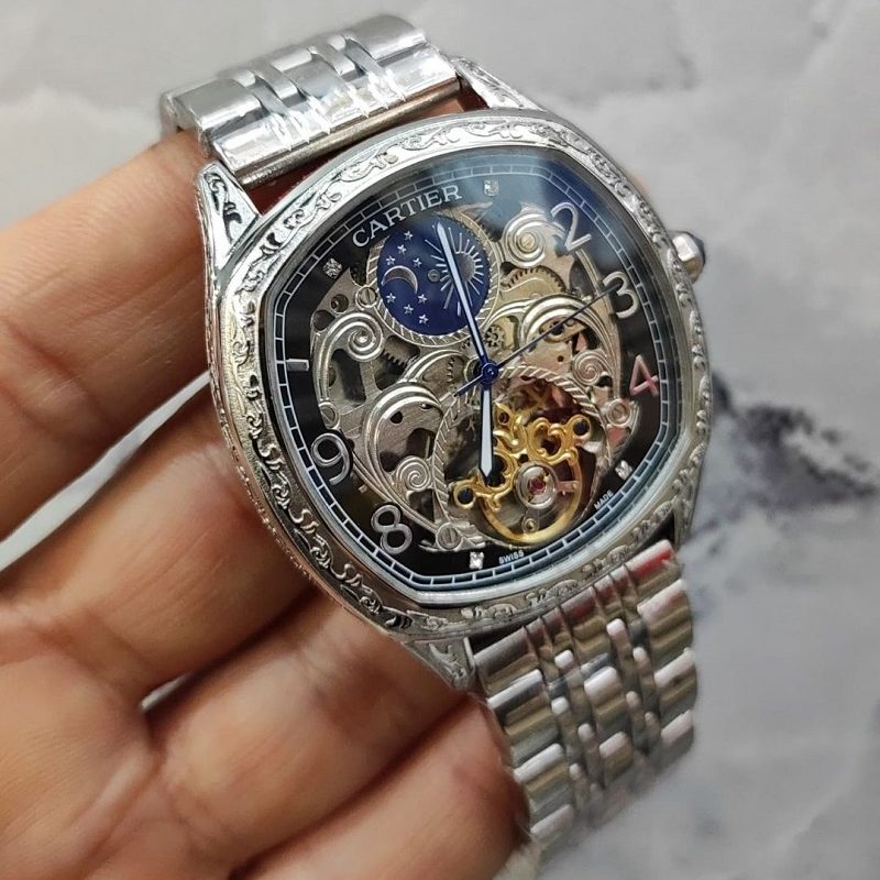 ساعت مردانه اتوماتيک كارتيه حكاكی با صفحه اسكلتون Cartier