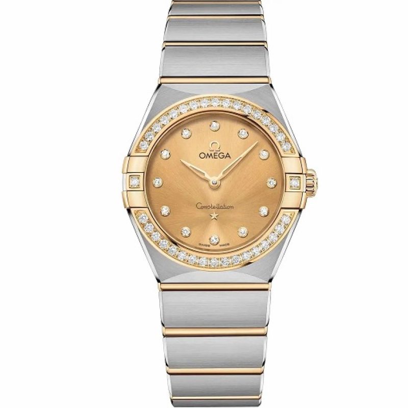 دور نگین ساعت مچی زنانه امگا کانسلیشن بار کدار OMEGA