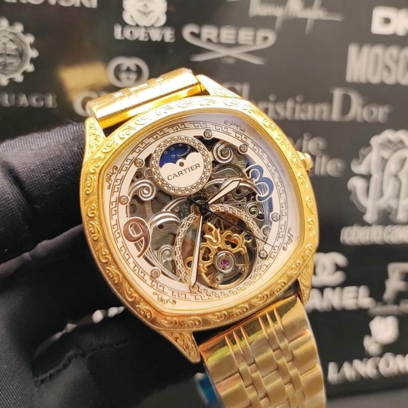 ساعت مردانه اتوماتيک كارتيه حكاكی با صفحه اسكلتون Cartier