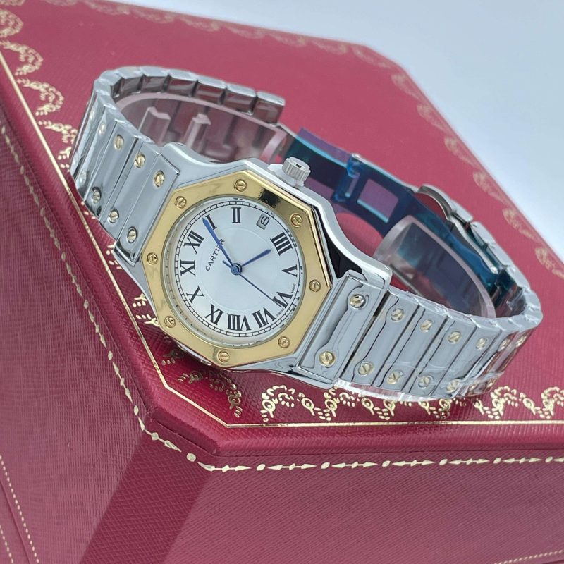 ساعت مچی زنانه کارتیه دور طلایی صفحه سفید cartier