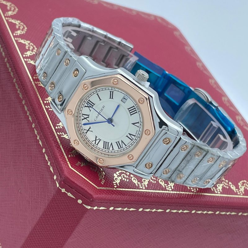 ساعت مچی زنانه کارتیه دور رزگلد صفحه سفید cartier