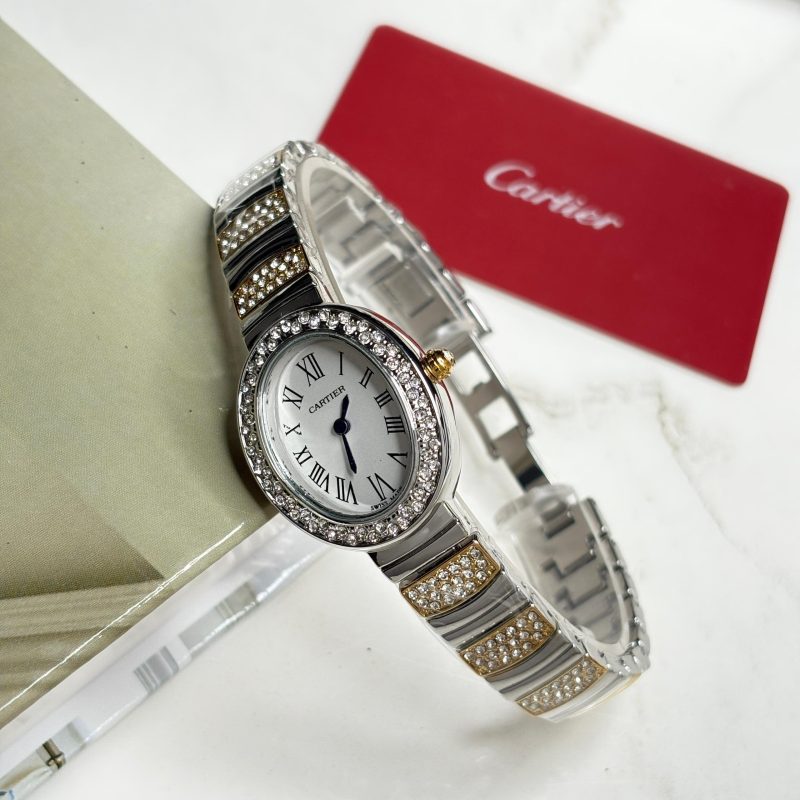 ساعت مچی زنانه کارتیه بایگنور سیلور طلایی صفحه سفید  Cartier Baignoire