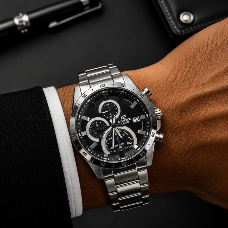 ساعت مردانه كاسيو اديفايس سیلور صفحه مشکی 5653 Casio Edifice