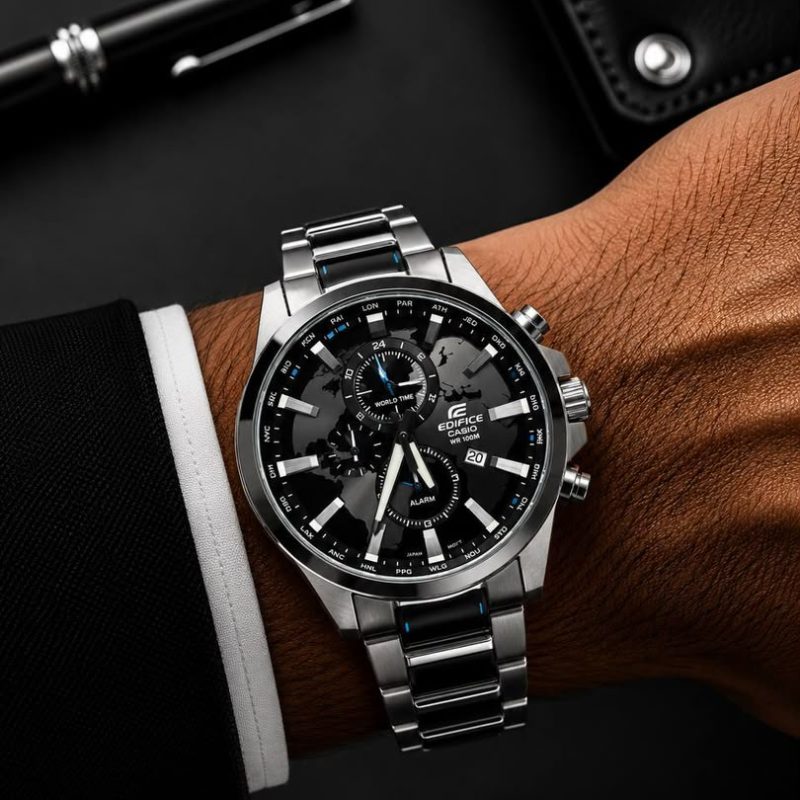 ساعت مردانه كاسيو اديفايس سیلور صفحه مشکی Casio Edifice 303D